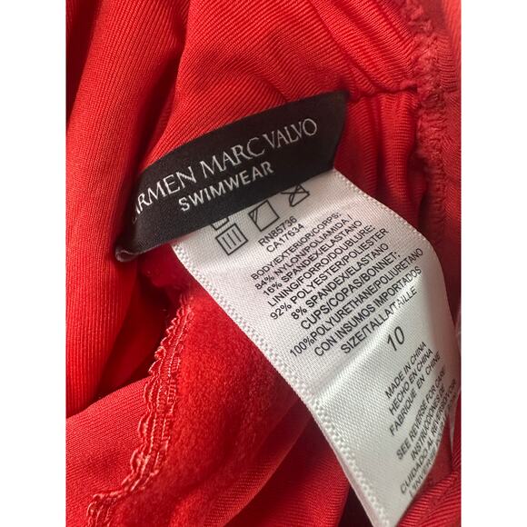 Carmen Marc Valvo Orange Asymmetrical Cutout One-Piece Swimsuit – Size 10 - Picture 4 of 7